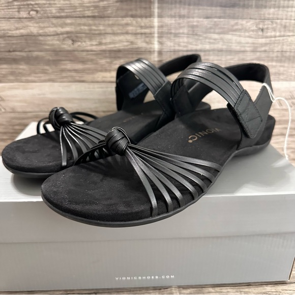 Vionic Talulah Womens Size 10 Black Leather Strap Sandals Comfort Summer Shoes - Picture 2 of 8